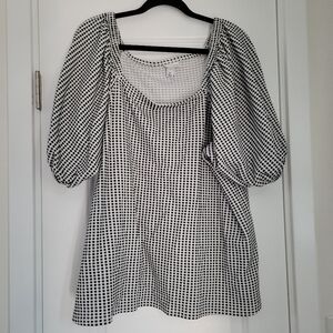 Ava & Viv Elegant Black & White Check Poof Sleeve Blouse Top